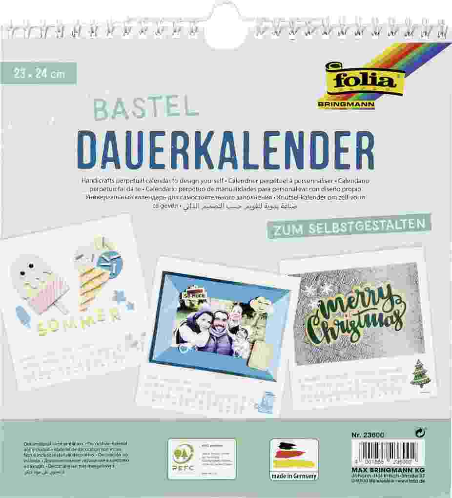 Folia Bastel-Dauerkalender 23x24cm 13 Seiten weiß