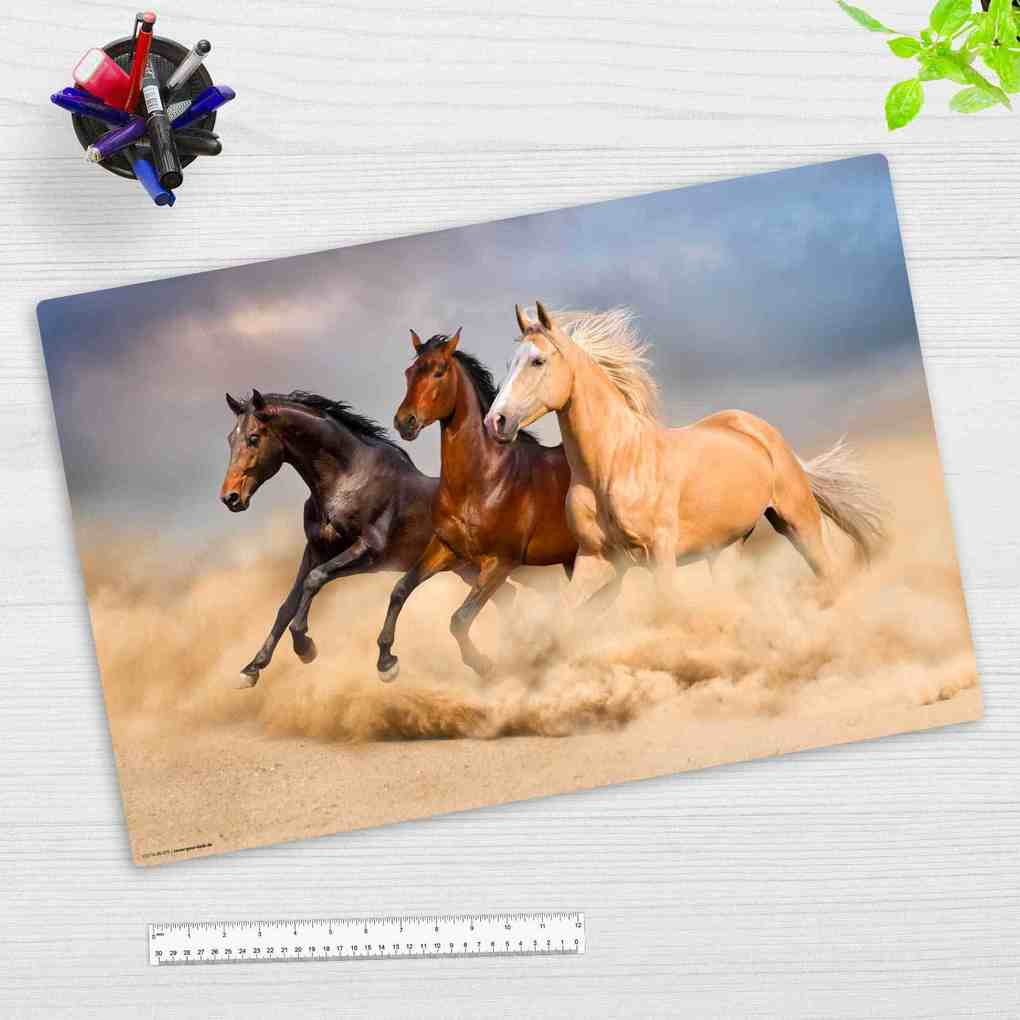 Cover-your-desk Schreibtischunterlage für Kinder und Erwachsene Drei Pferde aus hochwertigem Vinyl 60 x 40 cm