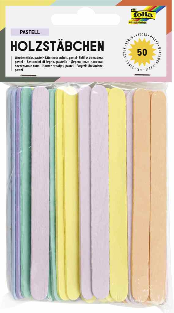 Folia Holzstäbchen PASTELL 114x10x2mm 50 Stück