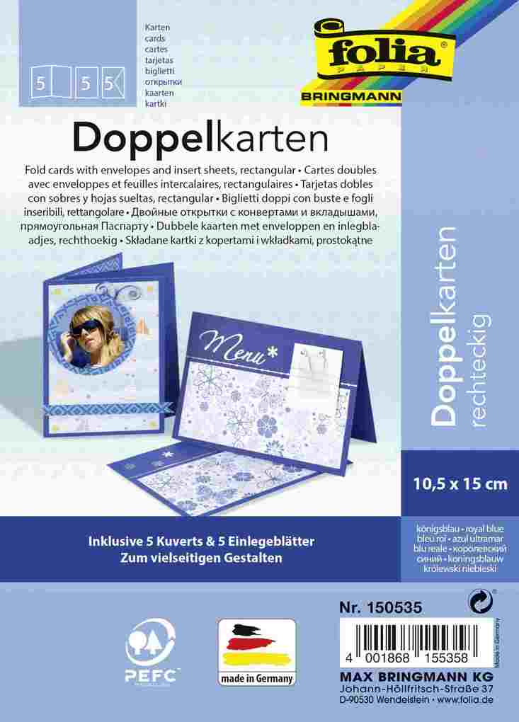 folia Klappkarten-Set, 105 x 150 mm, königsblau