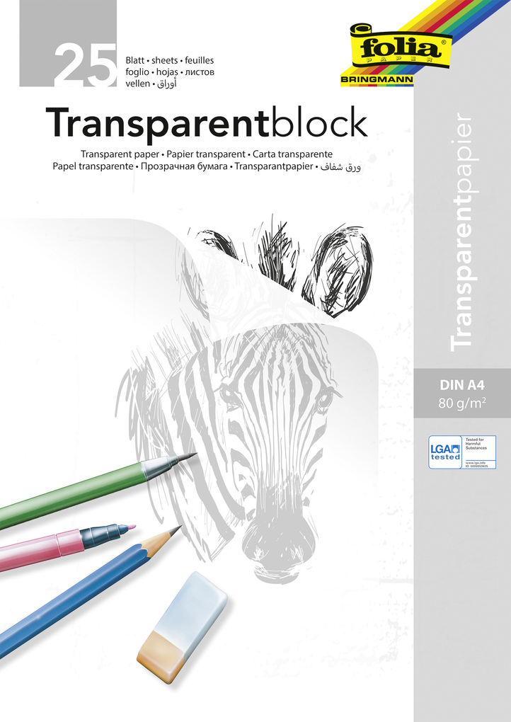 Folia Transparentpapier - 80g A4 Block 25 Blatt.
