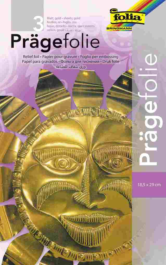 Folia Prägefolienmappe 70µ 185x29cm 3 Blatt gold
