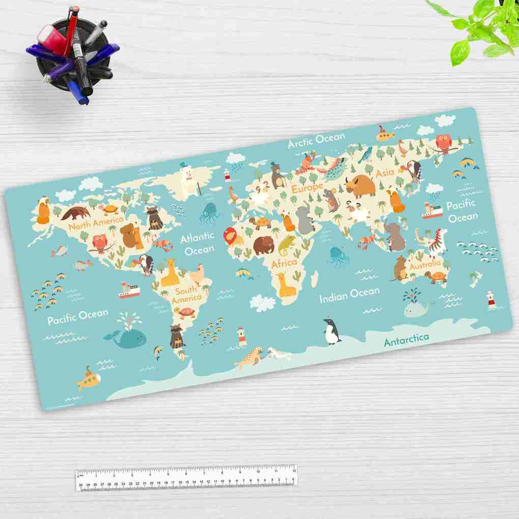 Cover-your-desk Schreibtischunterlage für Kinder und Schüler Weltkarte aus hochwertigem Vinyl 84 x 40 cm