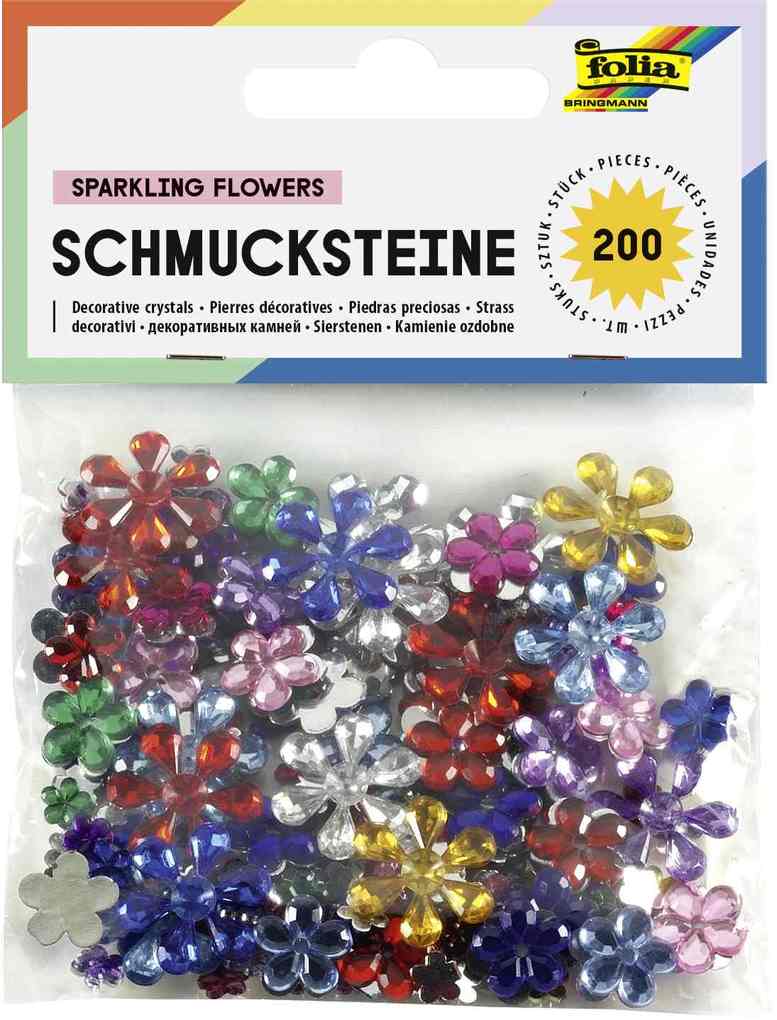 Folia Schmucksteine SPARKLING FLOWERS 200 Stück Größen und Farben sortiert