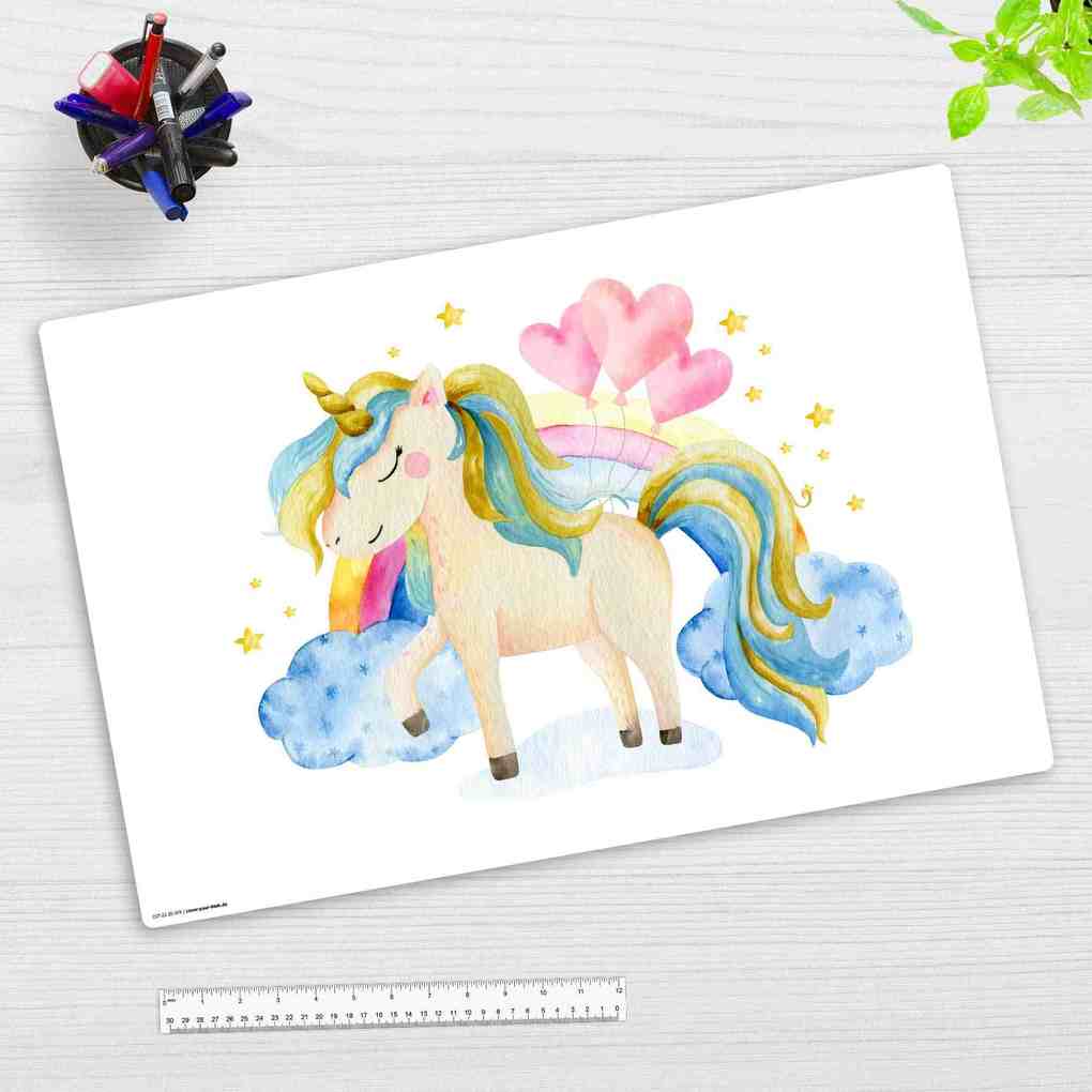 Cover-your-desk Schreibtischunterlage für Kinder und Erwachsene Einhorn in den Wolken aus hochwertigem Vinyl 60 x 40 cm