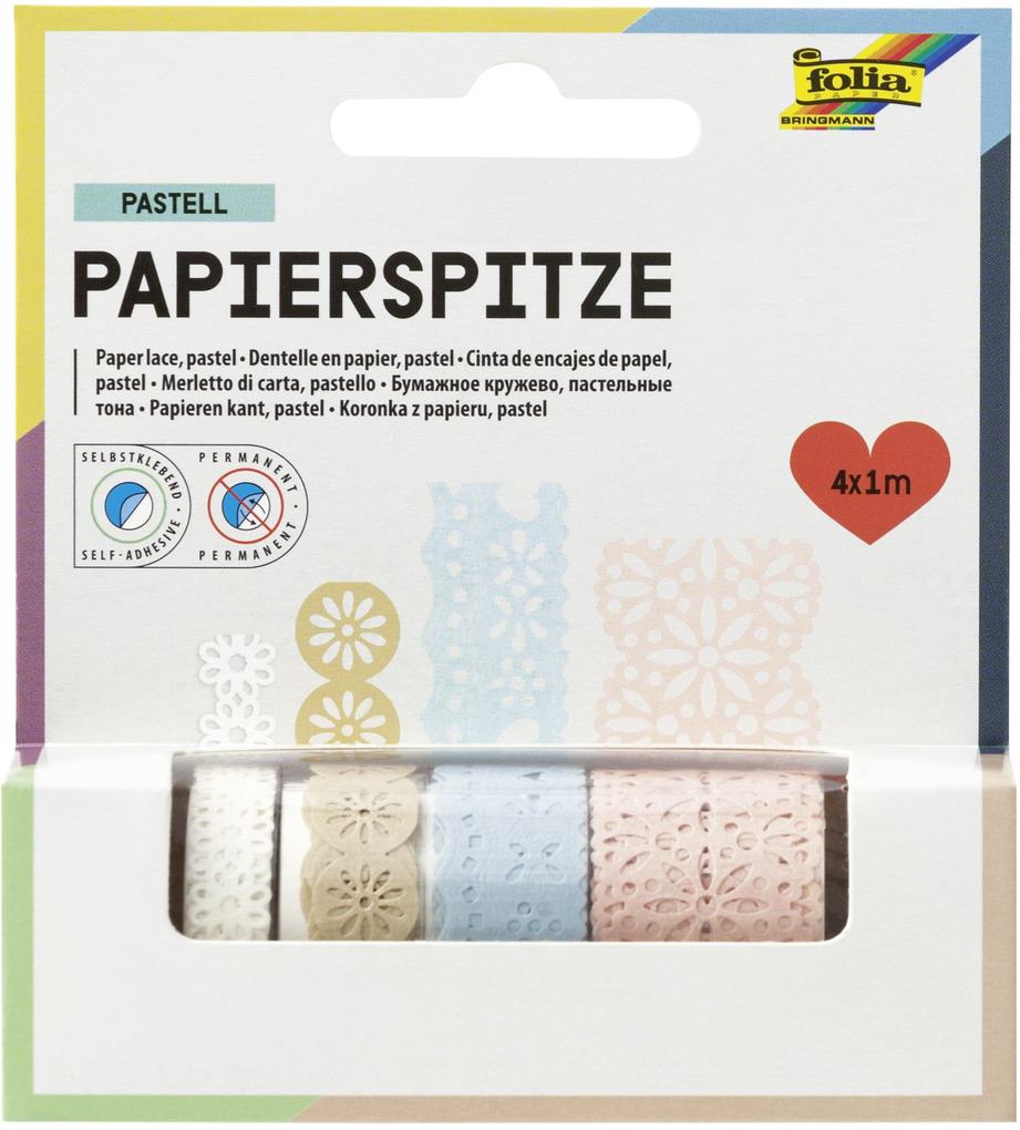 Folia Papierspitze PASTELL selbstklebend 4 Rollen à 1m