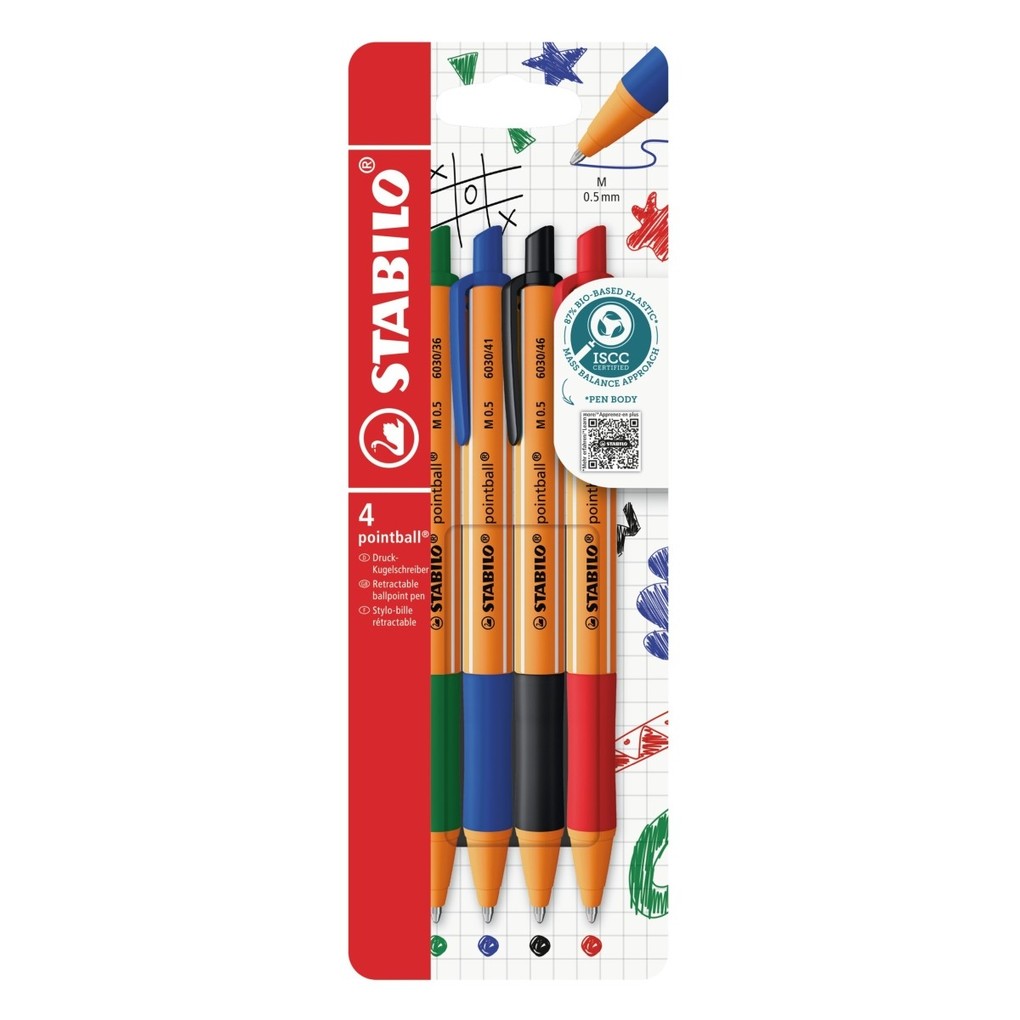 STABILO Kugelschreiber Druck-Kugelschreiber pointball 4er Set - blau schwarz rot grün