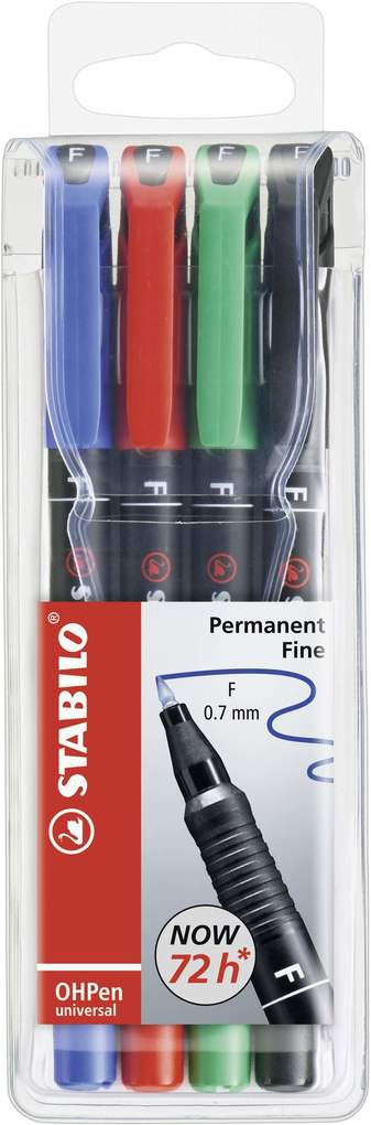 STABILO Folienstift Folienstift OHPen universal - permanent fein 4er Set - grün rot blau schwarz