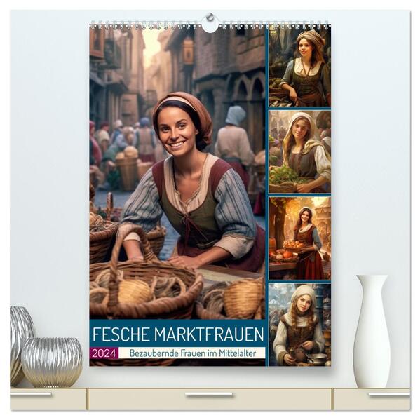 Fesche Marktfrauen (hochwertiger Premium Wandkalender 2024 DIN A2 hoch) Kunstdruck in Hochglanz