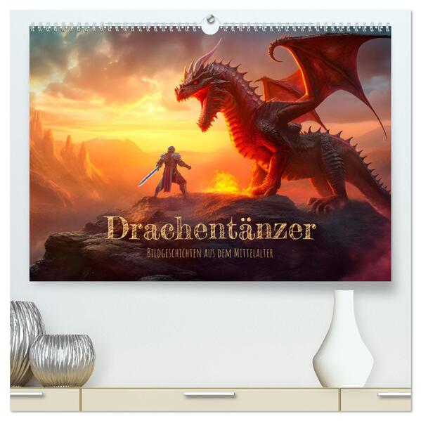 Drachentänzer - Bildgeschichten aus dem Mittelalter (hochwertiger Premium Wandkalender 2024 DIN A2 quer) Kunstdruck in Hochglanz