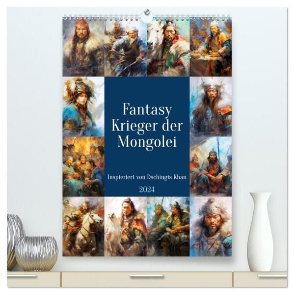 Fantasy-Krieger der Mongolei. Inspiriert von Dschingis Khan (hochwertiger Premium Wandkalender 2024 DIN A2 hoch) Kunstdruck in Hochglanz