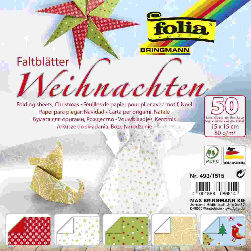 folia Faltblätter "Weihnachten" 80g/m², 15x15cm