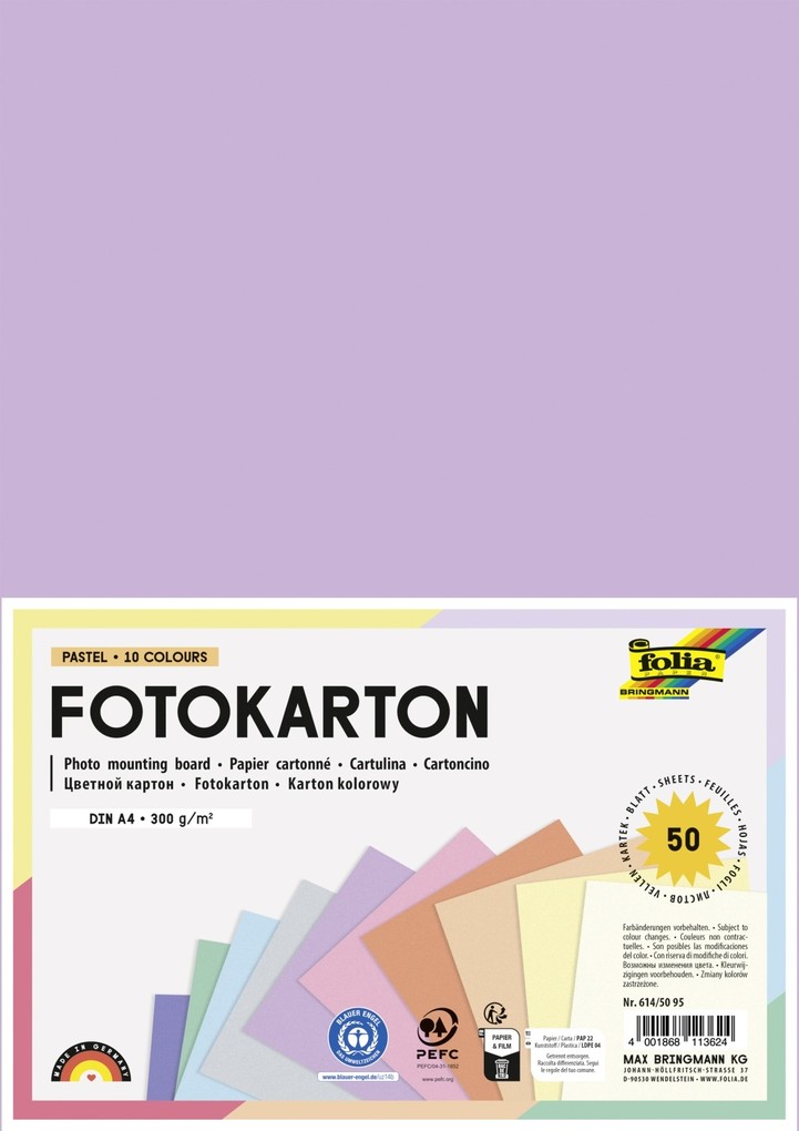 folia Fotokarton "Pastell" 300g/m², DIN A4, 50 Blatt