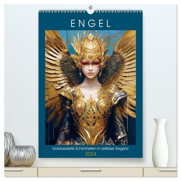 Engel. Goldverzierte Schönheiten in zeitloser Eleganz (hochwertiger Premium Wandkalender 2024 DIN A2 hoch) Kunstdruck in Hochglanz