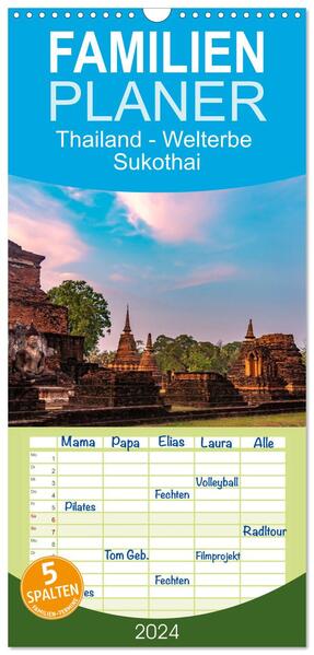 Familienplaner 2024 - Thailand - Welterbe Sukothai mit 5 Spalten (Wandkalender 21 x 45 cm) CALVENDO