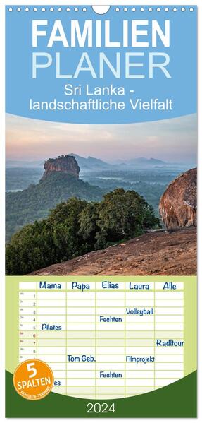 Familienplaner 2024 - Sri Lanka - landschaftliche Vielfalt mit 5 Spalten (Wandkalender 21 x 45 cm) CALVENDO