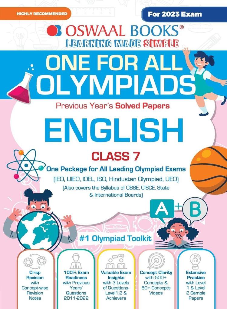 Oswaal One For All Olympiad Previous Years' Solved Papers Class-7 English Book (For 2023 Exam)