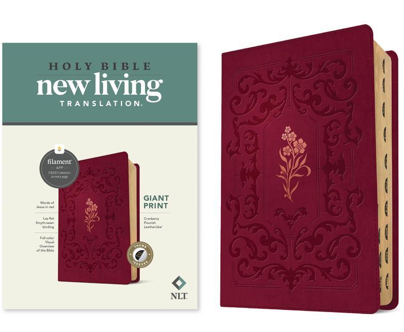 NLT Giant Print Bible Filament-Enabled Edition (Leatherlike Cranberry Flourish Indexed Red Letter)
