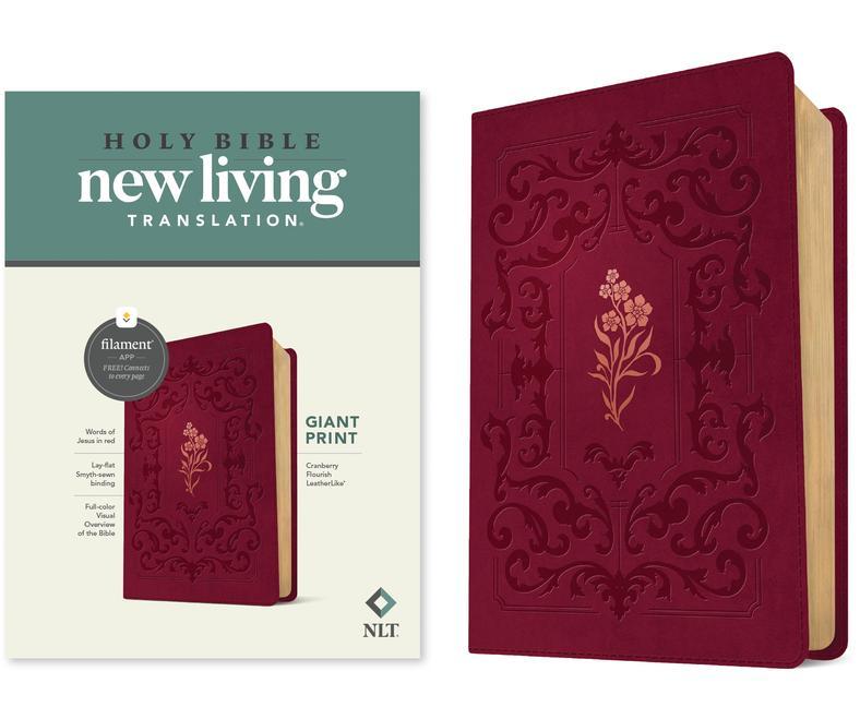 NLT Giant Print Bible Filament-Enabled Edition (Leatherlike Cranberry Flourish Red Letter)