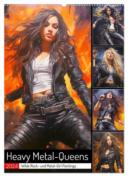 Heavy Metal-Queens. Wilde Rock- und Metal-Girl Paintings (Wandkalender 2024 DIN A2 hoch) CALVENDO Monatskalender