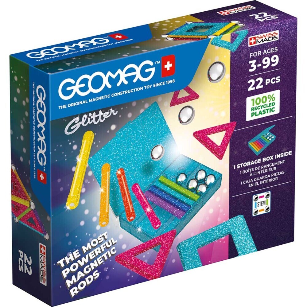 Invento 507060 - Geomag Classic Glitter Panels Recycled 22 pcs Magnetischer Baukasten Magnetspielzeuge