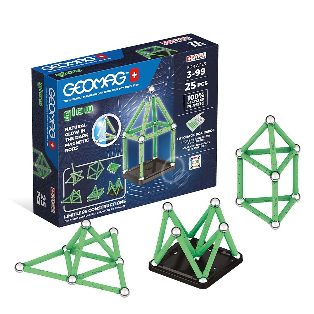 Invento 507070 - Geomag Classic Glow Recycled 25 pcs Magnetischer Baukasten Magnetspielzeuge