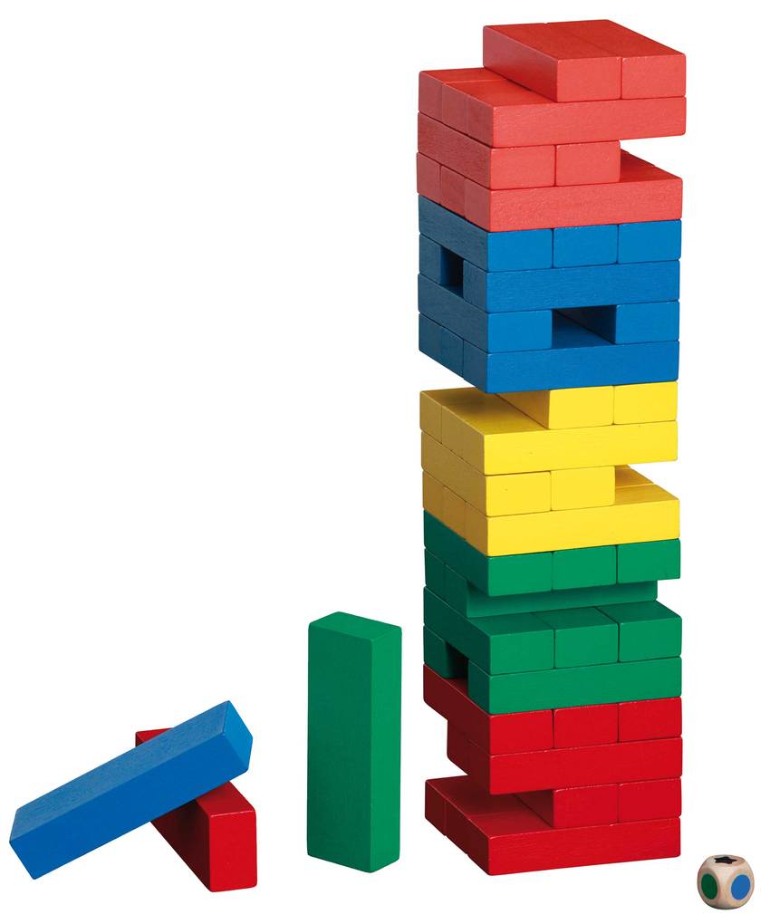 Philos 3277 - Verflixter Turm Wackelturm bunt Holz Würfelspiel