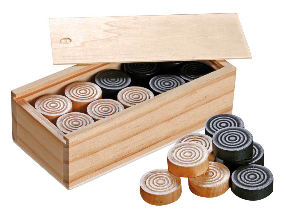 Philos 3052 - Spielsteine für Dame und Mühle 30 mm Holz 2x20 Spielsteine in Holzbox