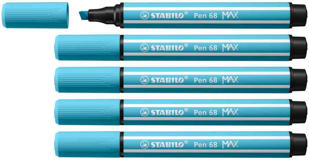 STABILO Filzstifte Pen 68 MAX 5er Set azurblau