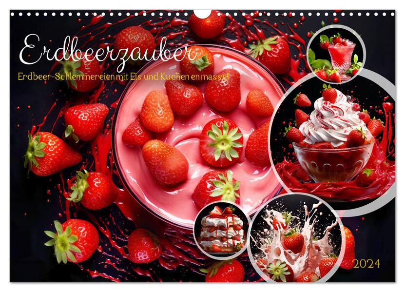 Erdbeerzauber - Erdbeer-Schlemmereien mit Eis und Kuchen en masse! (Wandkalender 2024 DIN A3 quer) CALVENDO Monatskalender