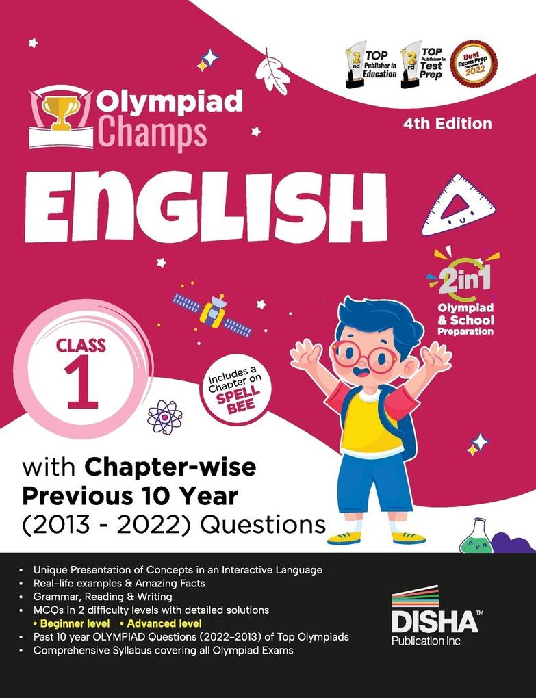 Olympiad Champs English Class 1 with Chapter-wise Previous 10 Year (2013 - 2022) Questions 4th Edition | Complete Prep Guide with Theory PYQs Past & Practice Exercise |
