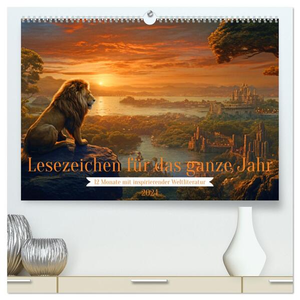 Lesezeichen für das ganze Jahr - 12 Monate mit inspirierender Weltliteratur (hochwertiger Premium Wandkalender 2024 DIN A2 quer) Kunstdruck in Hochglanz