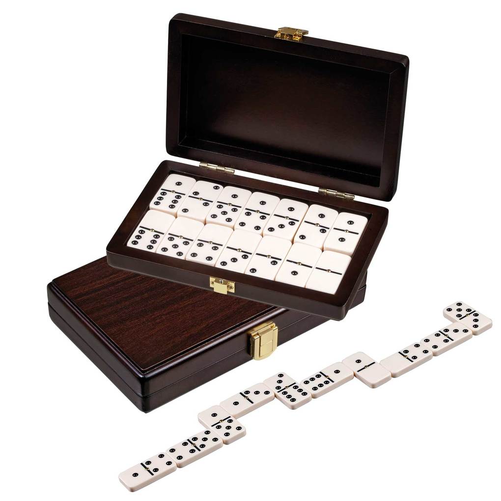 Philos 3626 - Domino Doppel 6 in Box mit Walnussoptik Holz/Kunststoff Legespiel