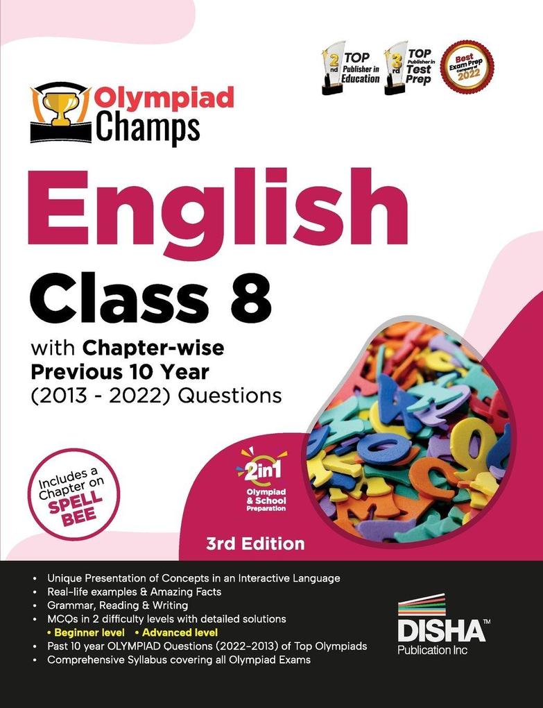 Olympiad Champs English Class 8 with Chapter-wise Previous 10 Year (2013 - 2022) Questions 5th Edition | Complete Prep Guide with Theory PYQs Past & Practice Exercise |