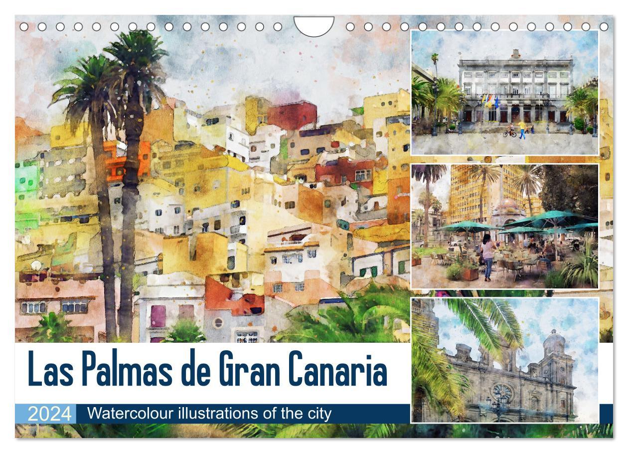 Las Palmas de Gran Canaria - Watercolour illustrations of the city (Wall Calendar 2024 DIN A4 landscape) CALVENDO 12 Month Wall Calendar