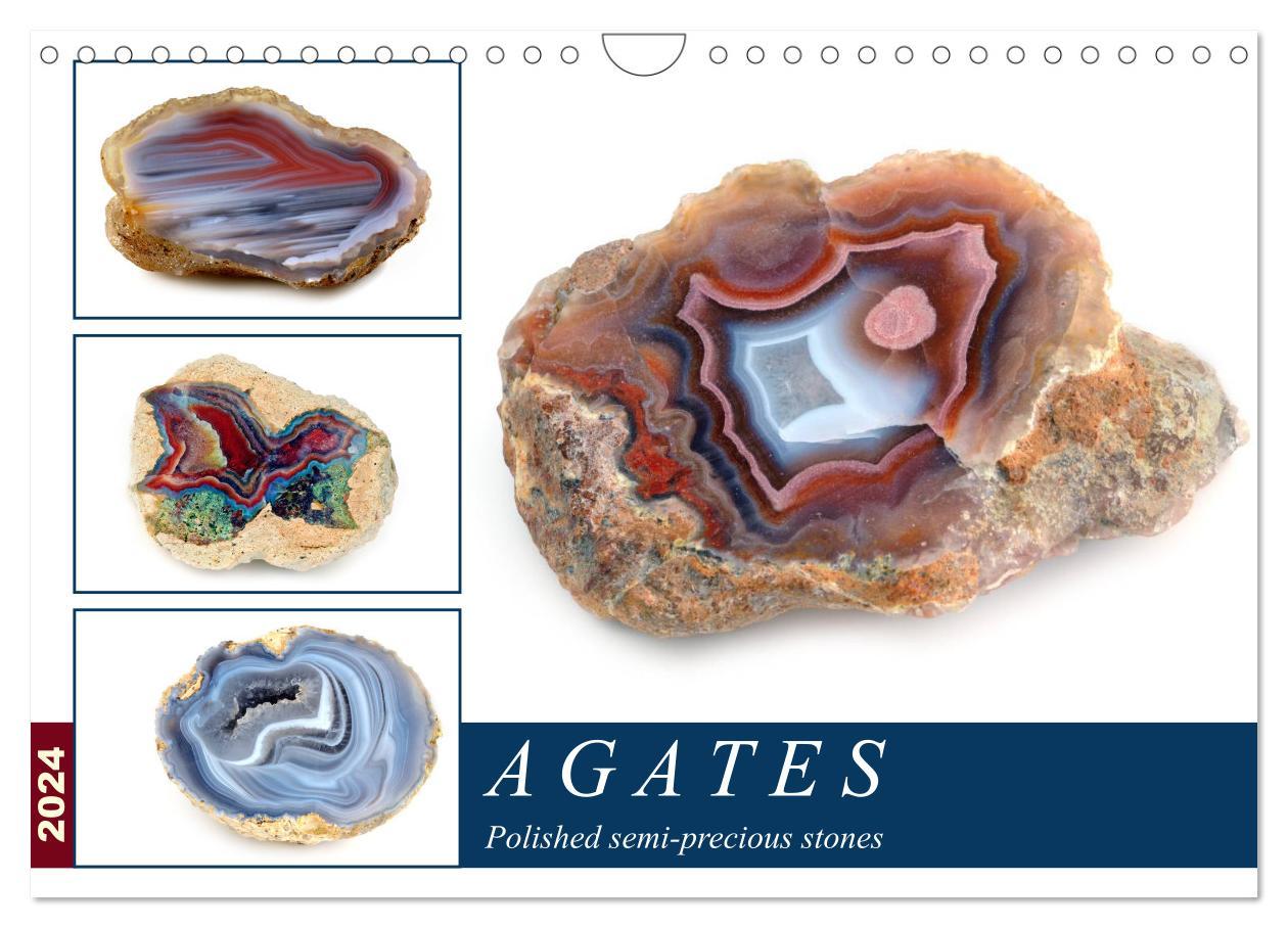 Agates - Polished semi-precious stones (Wall Calendar 2024 DIN A4 landscape) CALVENDO 12 Month Wall Calendar