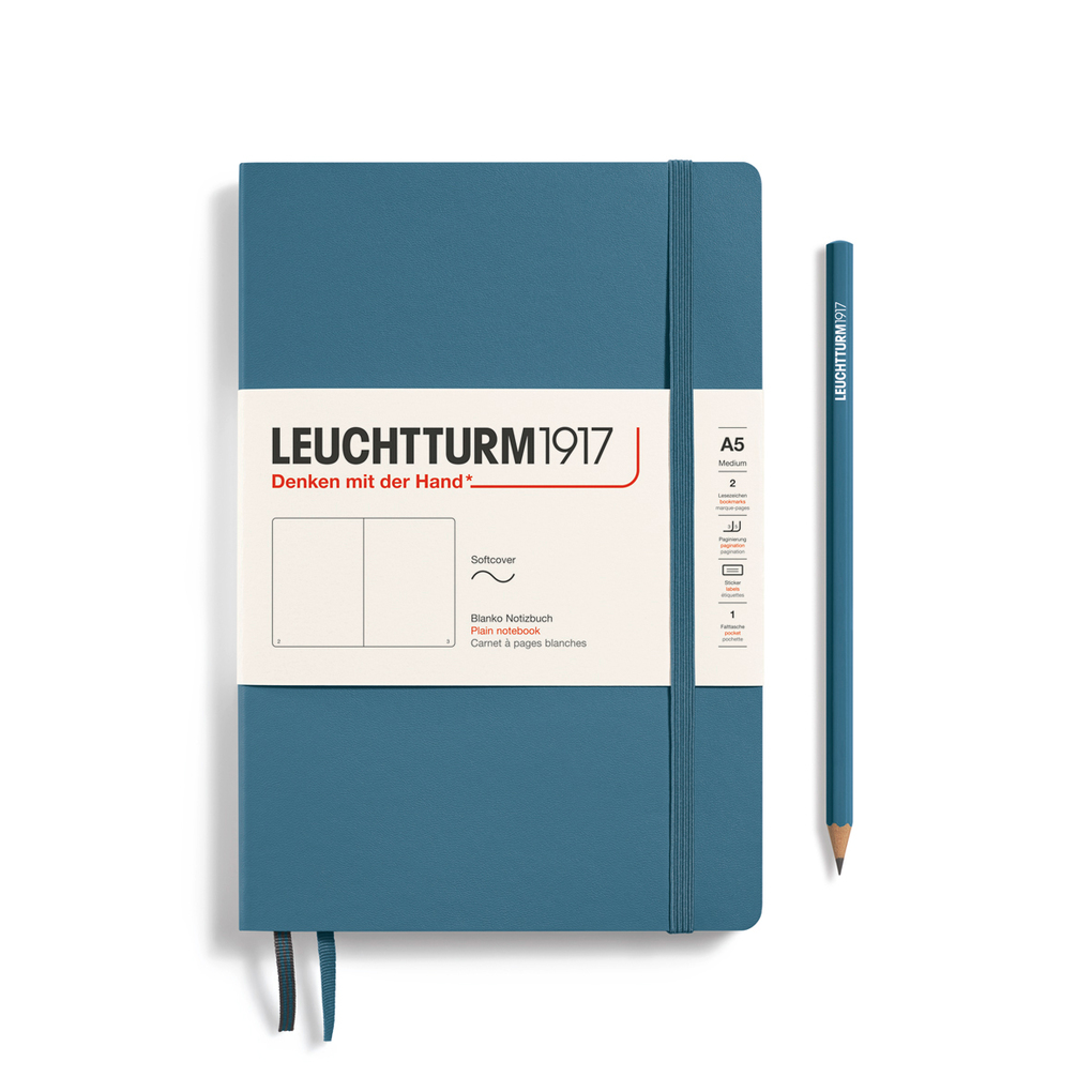 Notizbuch Medium (A5) Softcover 123 nummerierte Seiten Stone Blue blanko