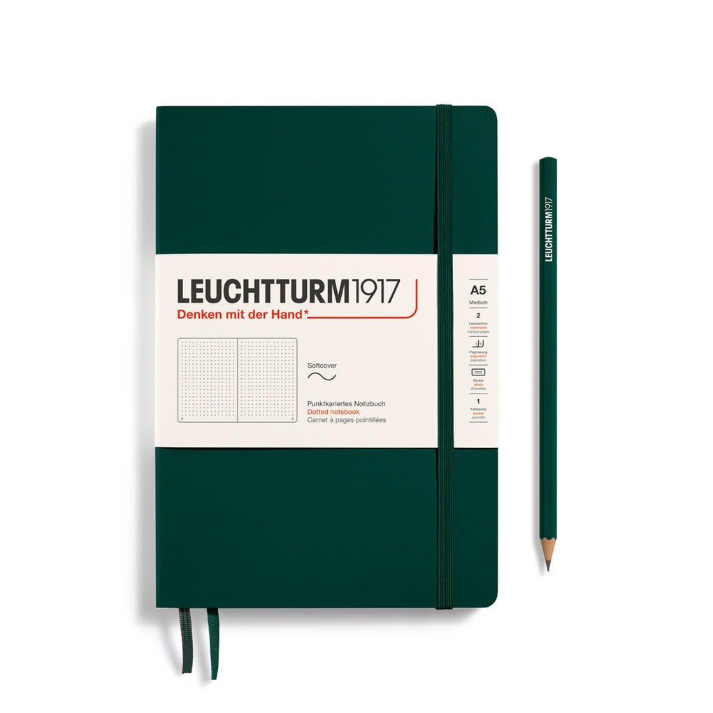 Notizbuch Medium (A5) Softcover 123 nummerierte Seiten Forest Green dotted