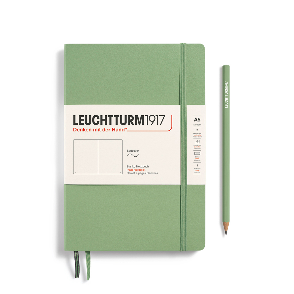 Notizbuch Medium (A5) Softcover 123 nummerierte Seiten Salbei Blanko
