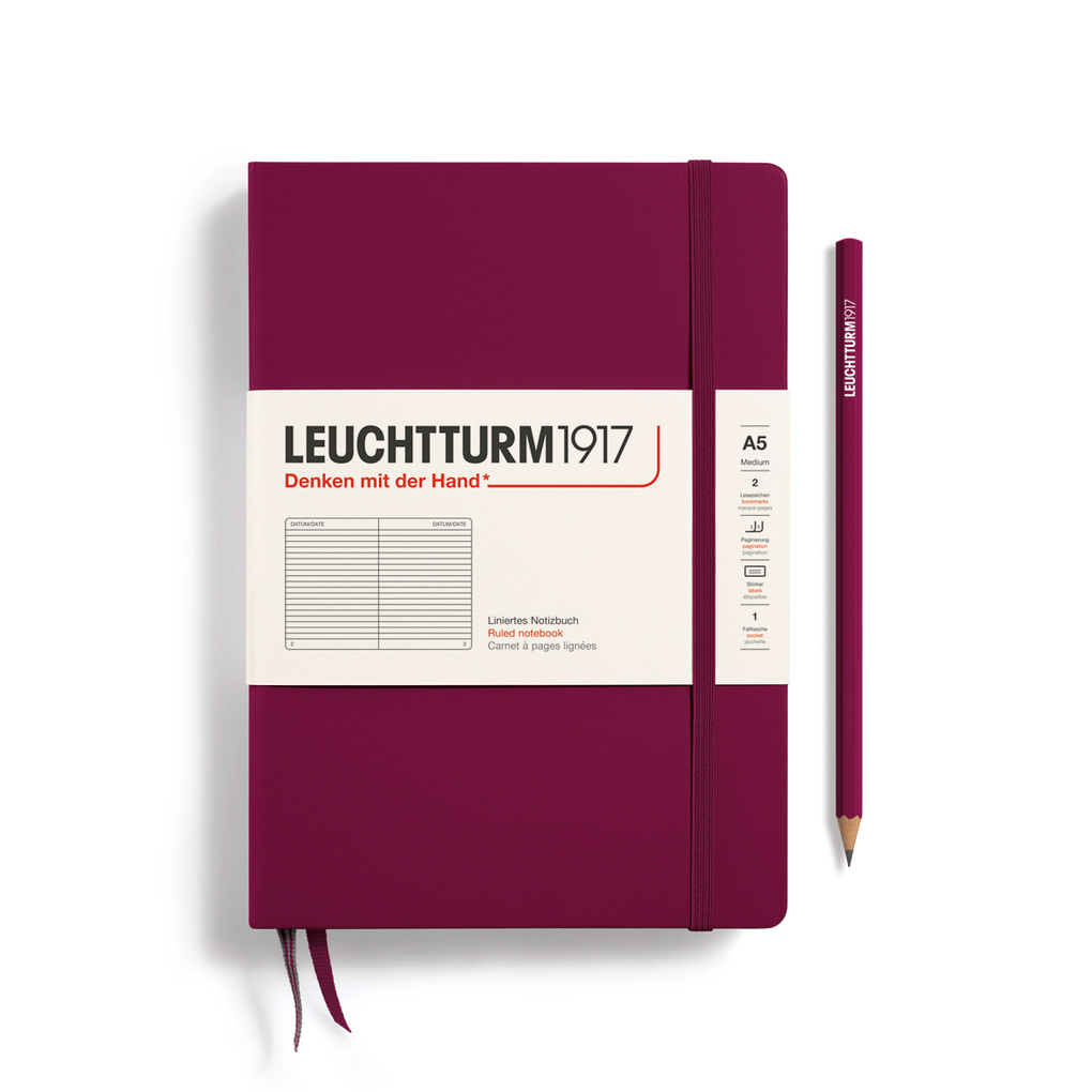 Notizbuch Medium (A5) Hardcover 251 nummerierte Seiten Port Red Liniert