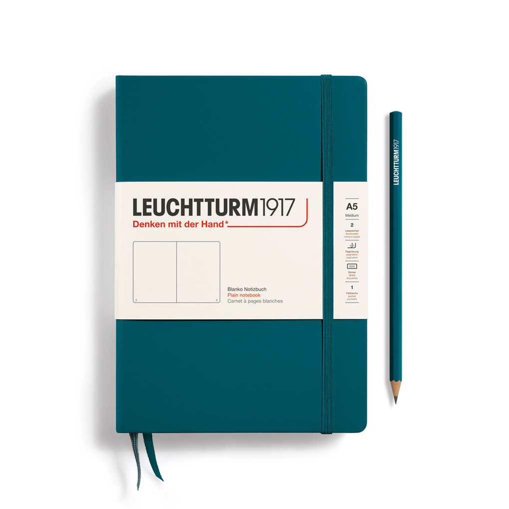 Notizbuch Medium (A5) Hardcover 251 nummerierte Seiten Pacific Green Blanko