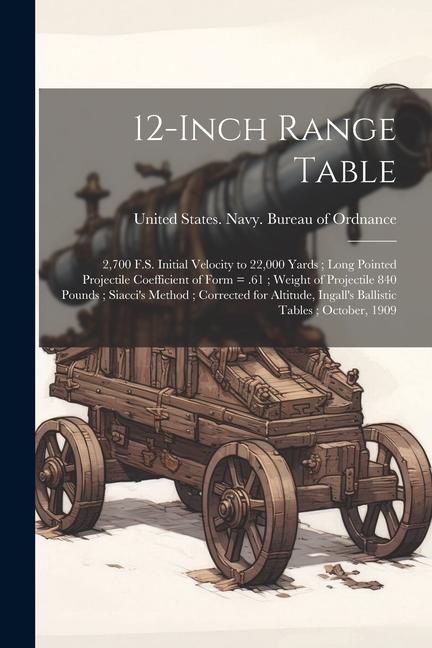 12-inch Range Table: 2700 F.S. Initial Velocity to 22000 Yards; Long Pointed Projectile Coefficient of Form = .61; Weight of Projectile 8