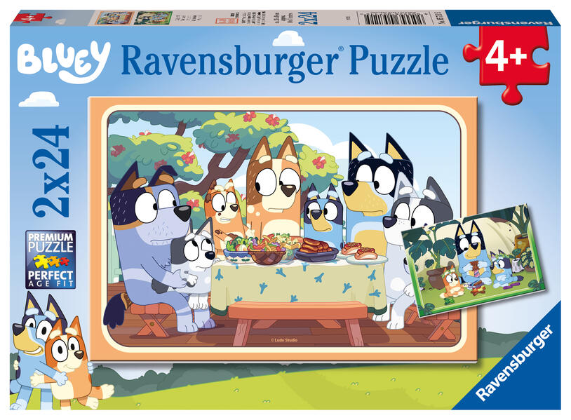 Ravensburger Kinderpuzzle 05711 - Auf geht‘s! - 2x24 Teile Bluey Puzzle für Kinder ab 4 Jahren