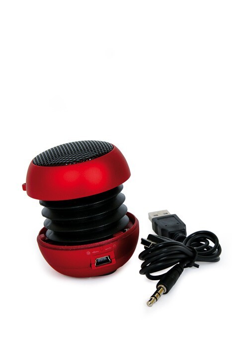 Small foot 8361 - Mini-Lautsprecher mit Ladekabel rot/schwarz ca. 5 cm