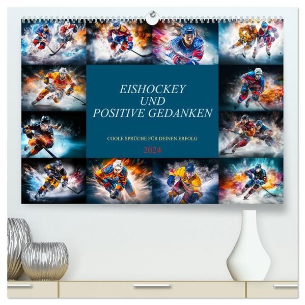 Eishockey und positive Gedanken (hochwertiger Premium Wandkalender 2024 DIN A2 quer) Kunstdruck in Hochglanz