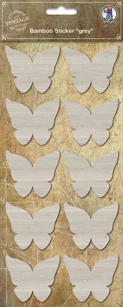 URSUS Vintage Bambus-Sticker Schmetterling grau 1 Stickerbogen (12 x 26 cm) mit 10 Stickern