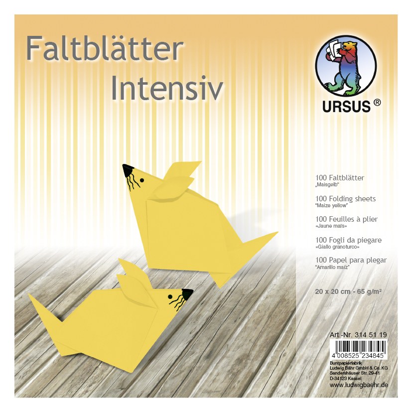 URSUS Falten Faltblätter Uni intensiv Plakatkarton 65 g/m² 20 x 20 cm maisgelb