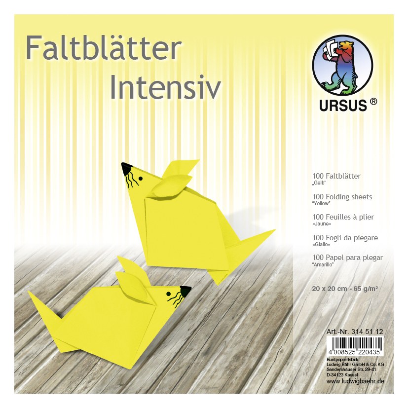 URSUS Falten Faltblätter Uni intensiv Plakatkarton 65 g/m² 20 x 20 cm gelb