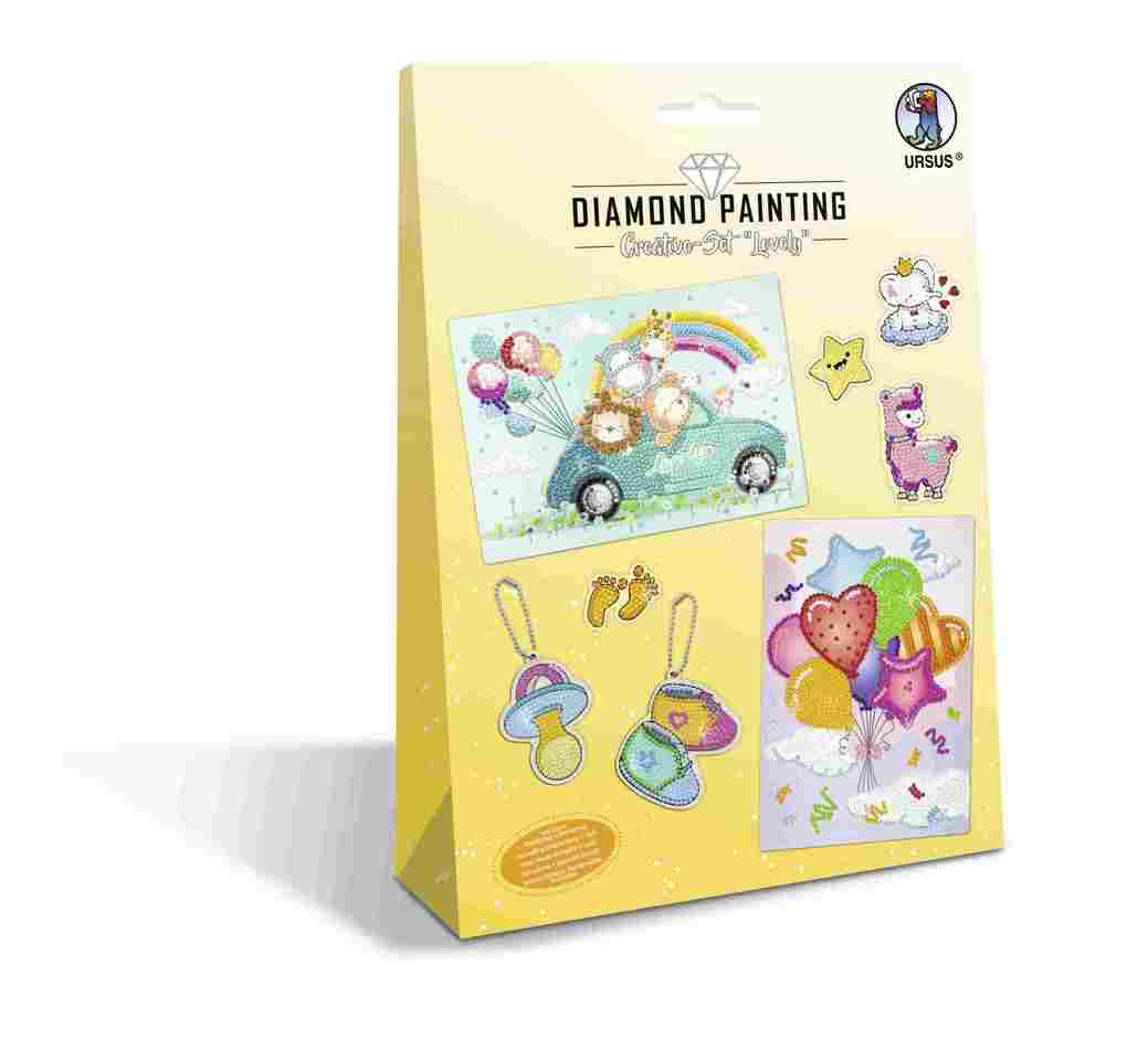 URSUS Kinder-Bastelsets Diamod Painting Creative Set Lovely 2er Karten