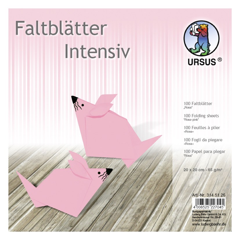 URSUS Falten Faltblätter Uni intensiv Plakatkarton 65 g/m² 20 x 20 cm rosa